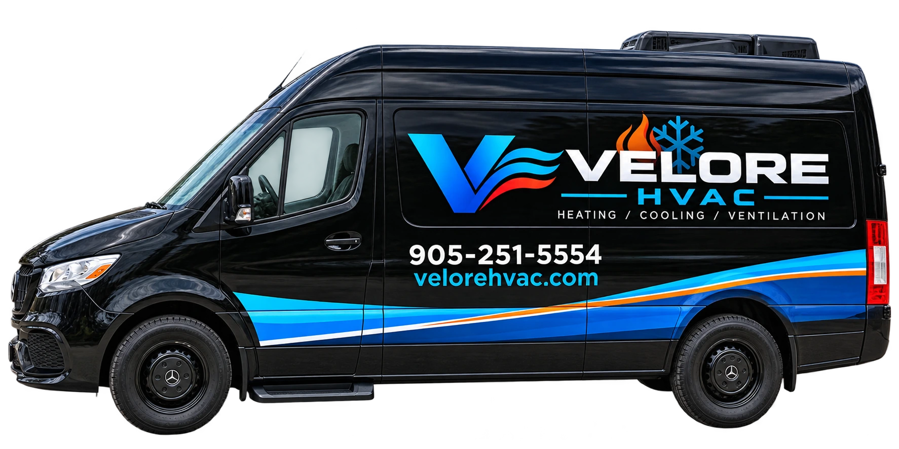 Velore HVAC service van with blue and orange branding